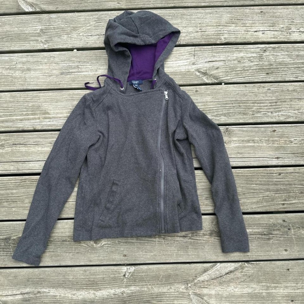 Chaps Grey zip-up‎ hoodie with purple lining